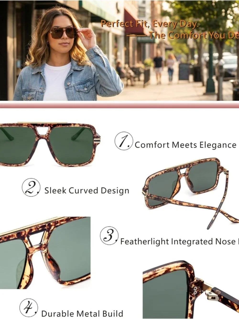 Stylish Women's Oversized Sunglasses: Polarized, Retro Aviator, UV400 Protection